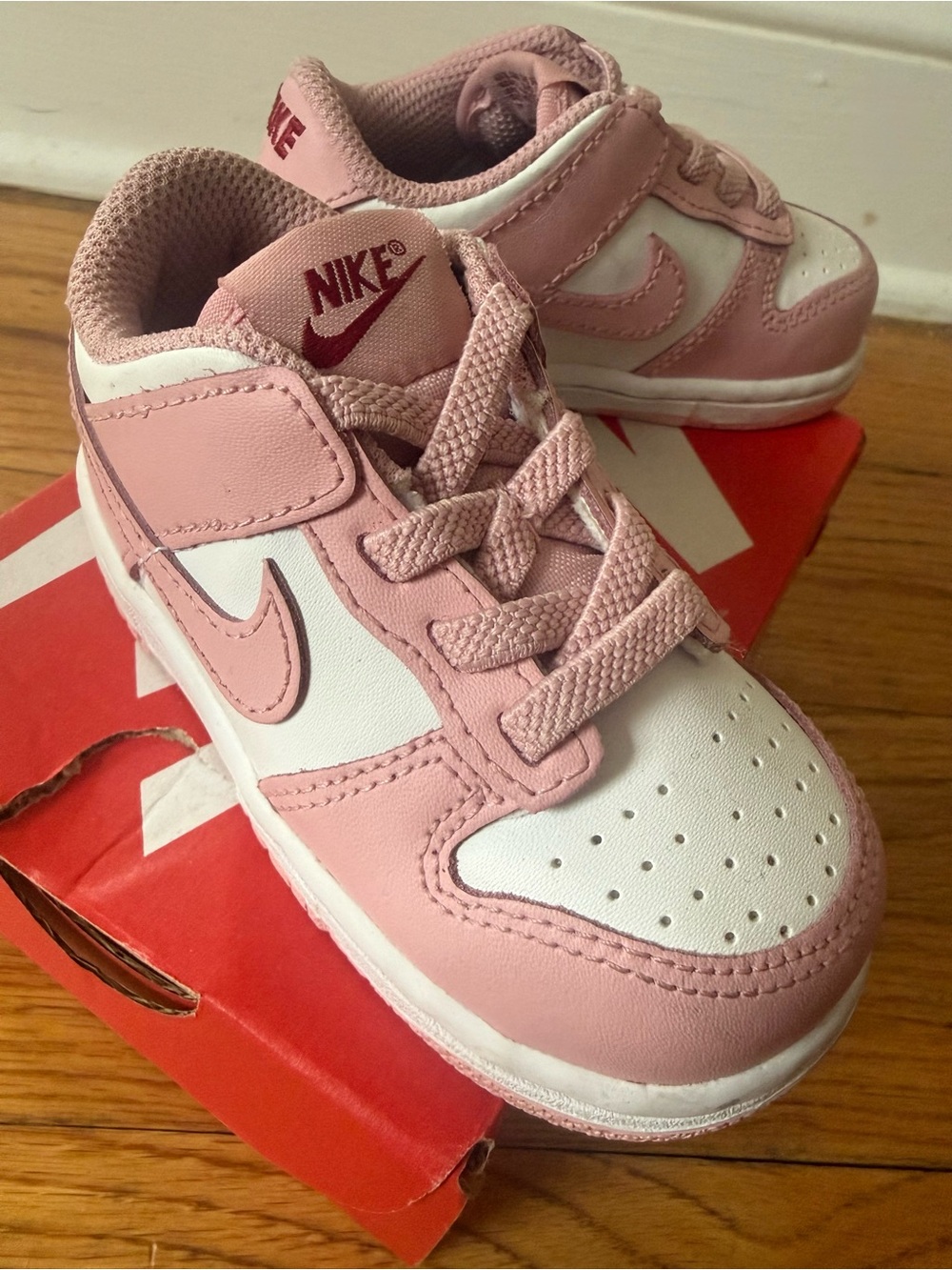 Nike Kids Pink and White Hook-and-Loop Sneakers